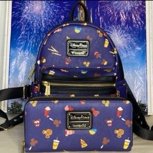 Disney parks mickey and minnie park snacks Loungefly mini backpack & wallet SET